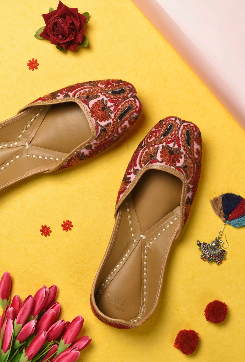 Baby Pink Maroon Aari Jutti — product detail