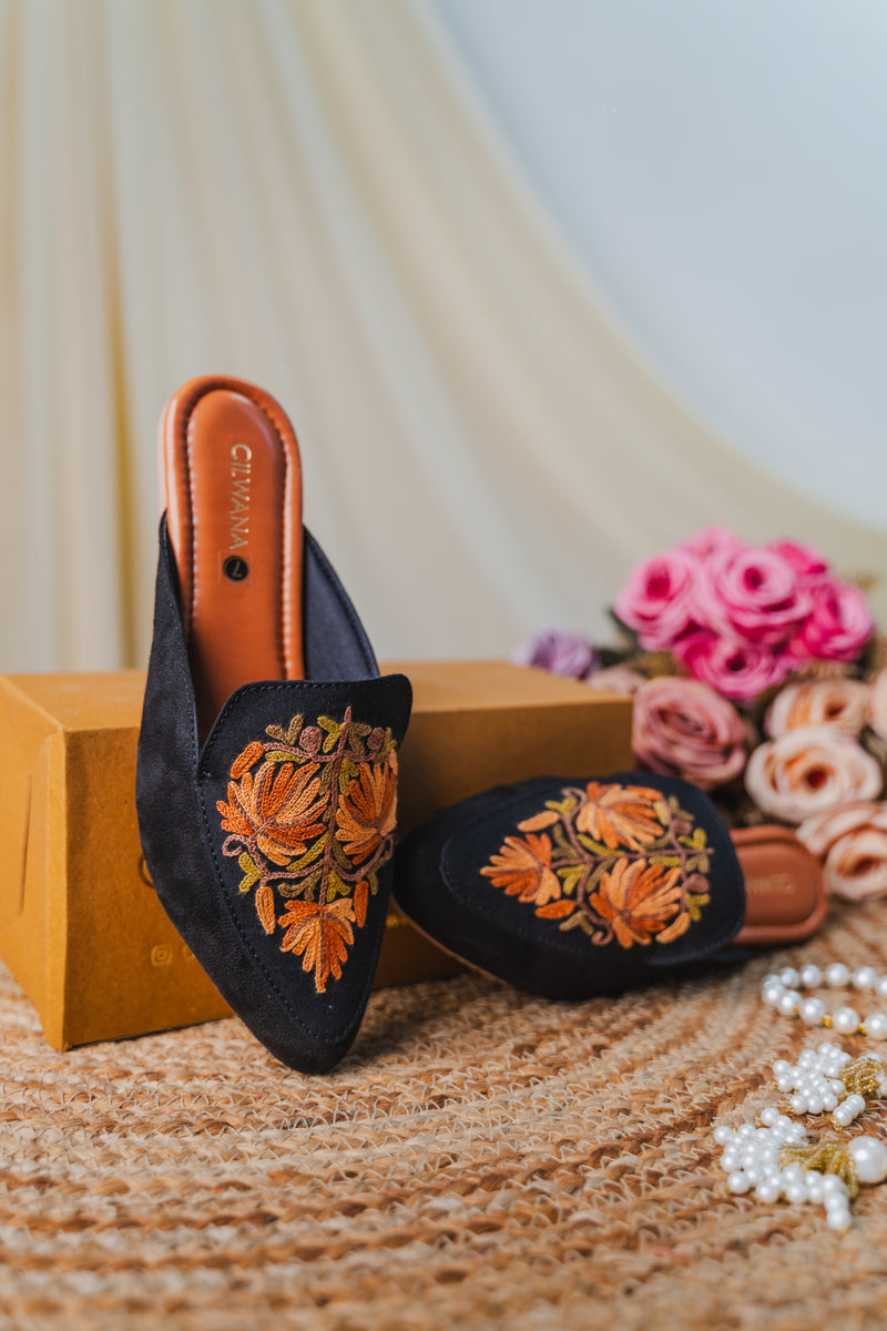 Black Autumn Chinar Mules — product detail
