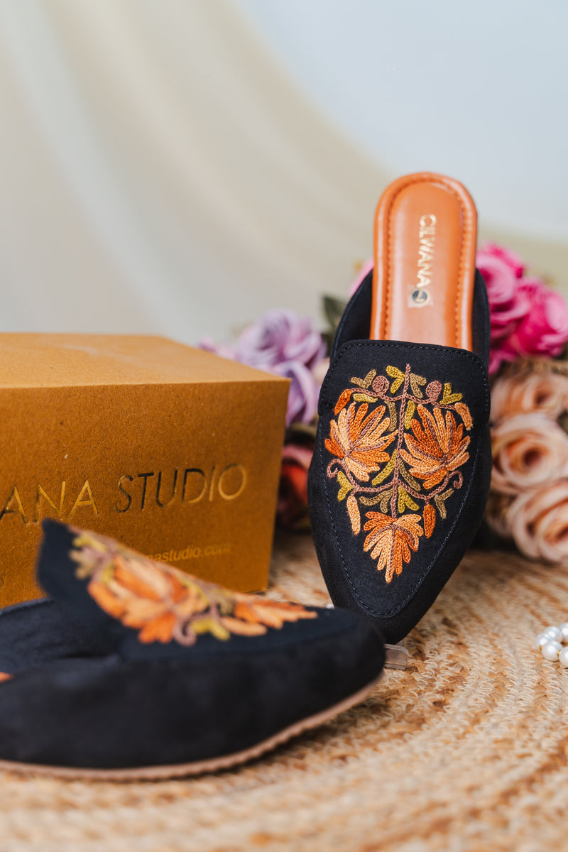 Black Autumn Chinar Mules — product detail