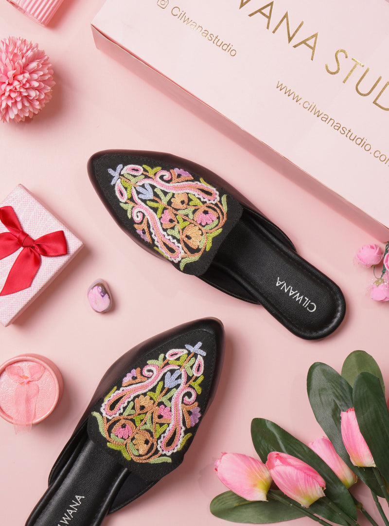 Black Multi Almond Aari Mules — product detail