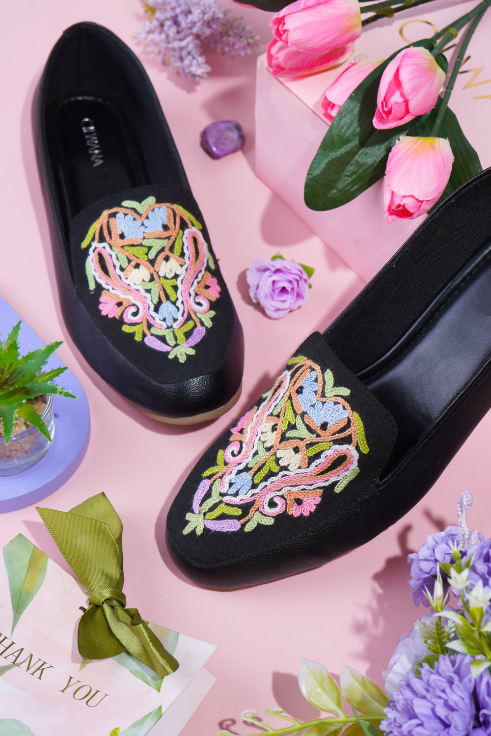 Black Multi Almond Aari Shoes