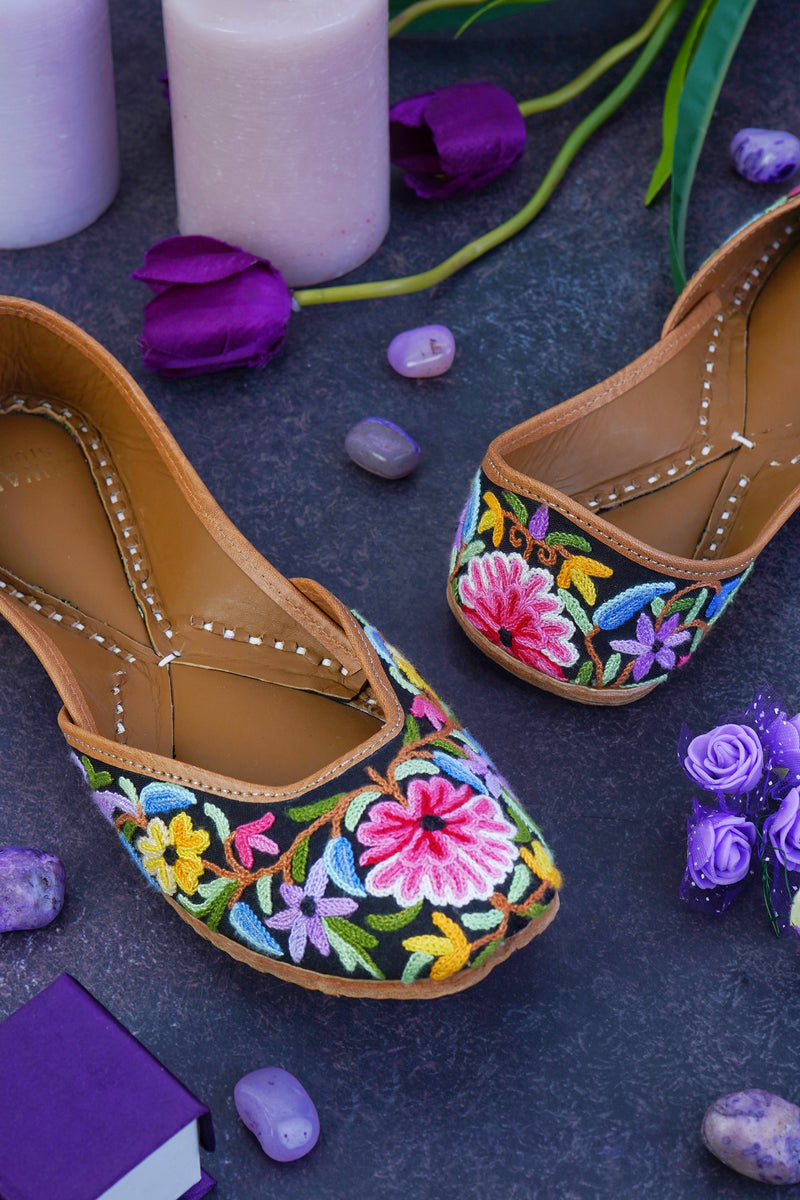 Black Multi Rose Aari Jutti — product detail