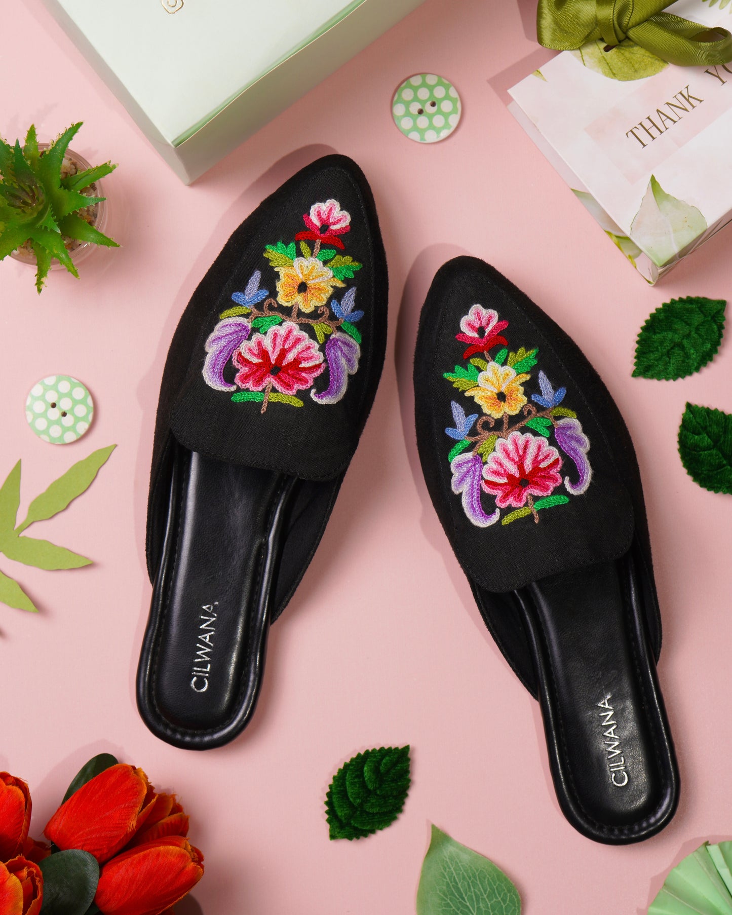 Black Multi Rose Aari Mules