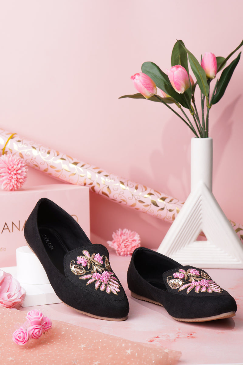Black Silver & Pink Dhabka Shoes — product detail