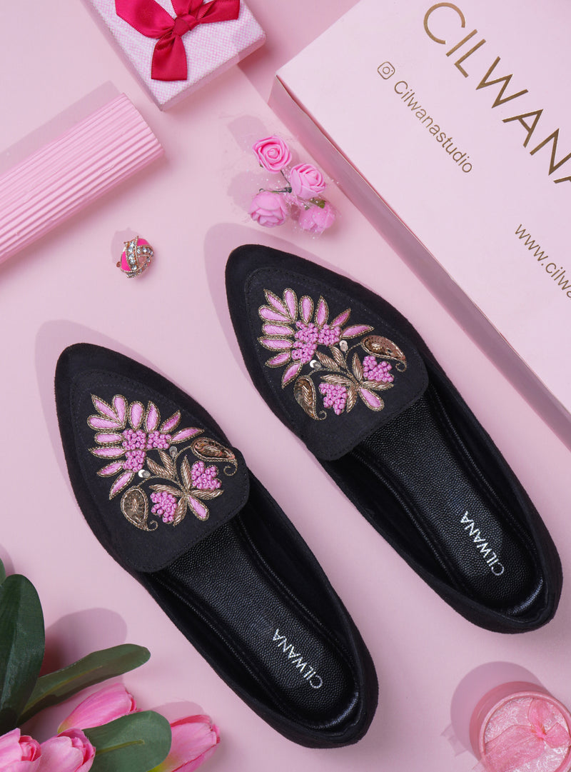 Black Silver & Pink Dhabka Shoes — product detail