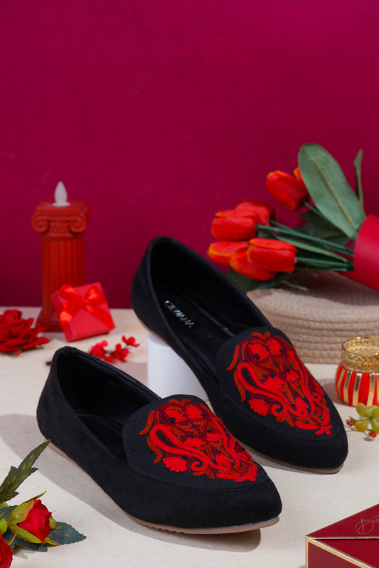 Black & Red Almond Aari Shoes
