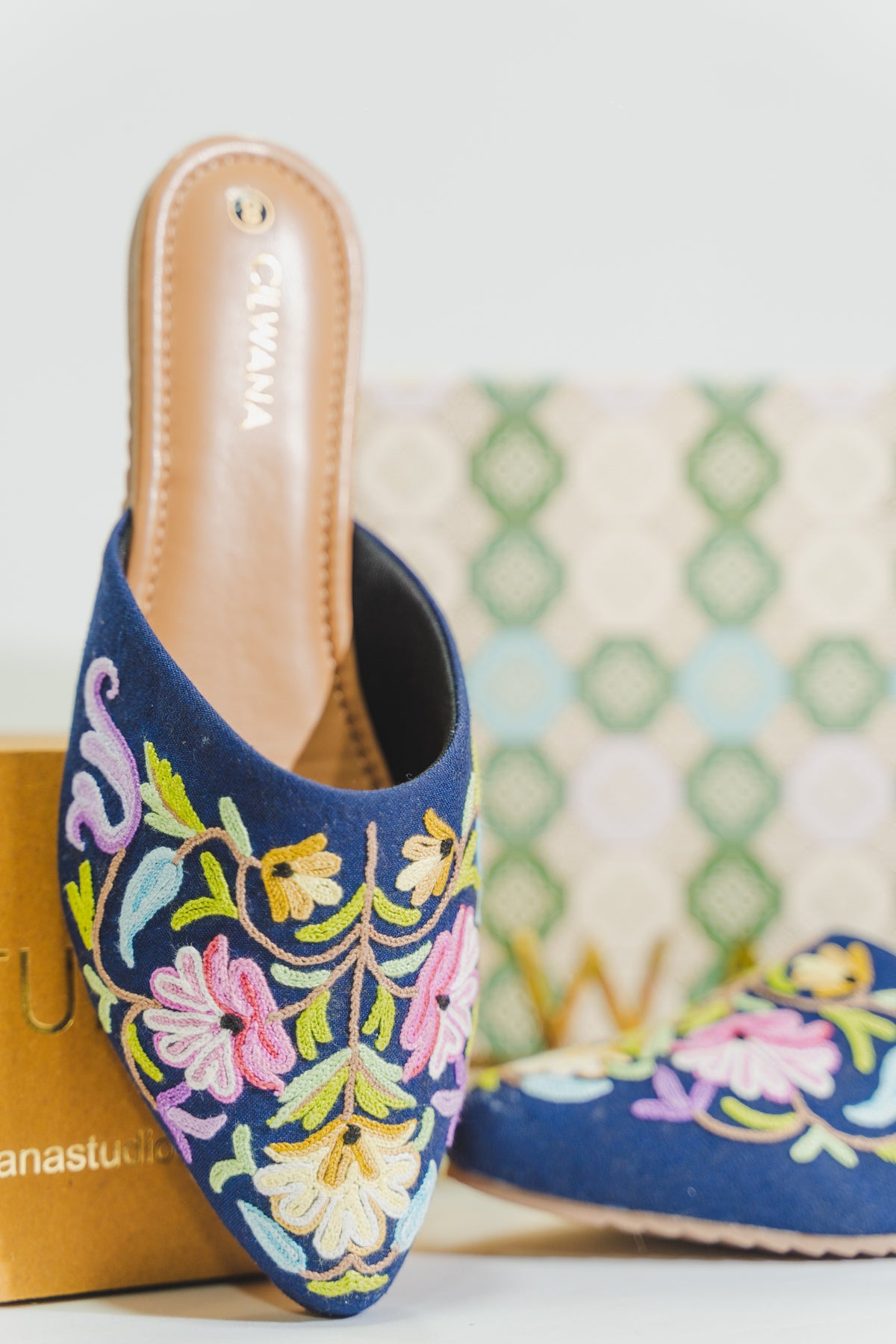 Blue Floral Aari Mules