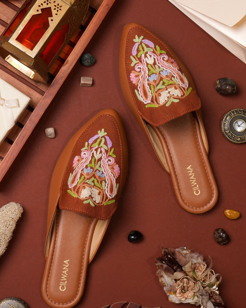 Brown Multi Almond Aari Mules — product detail