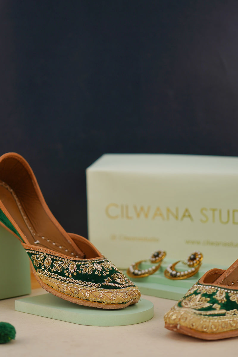 Green Velvet Heavy Dhabka Jutti — product detail