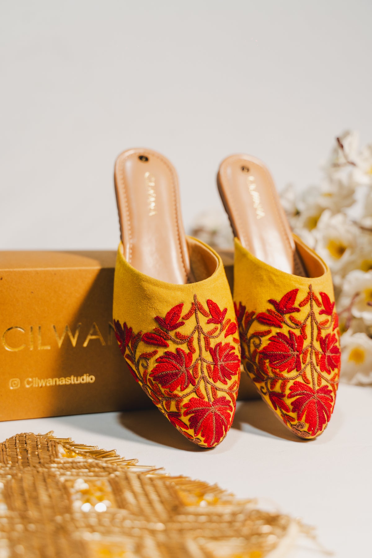 Mustard Maroon Aari Mules