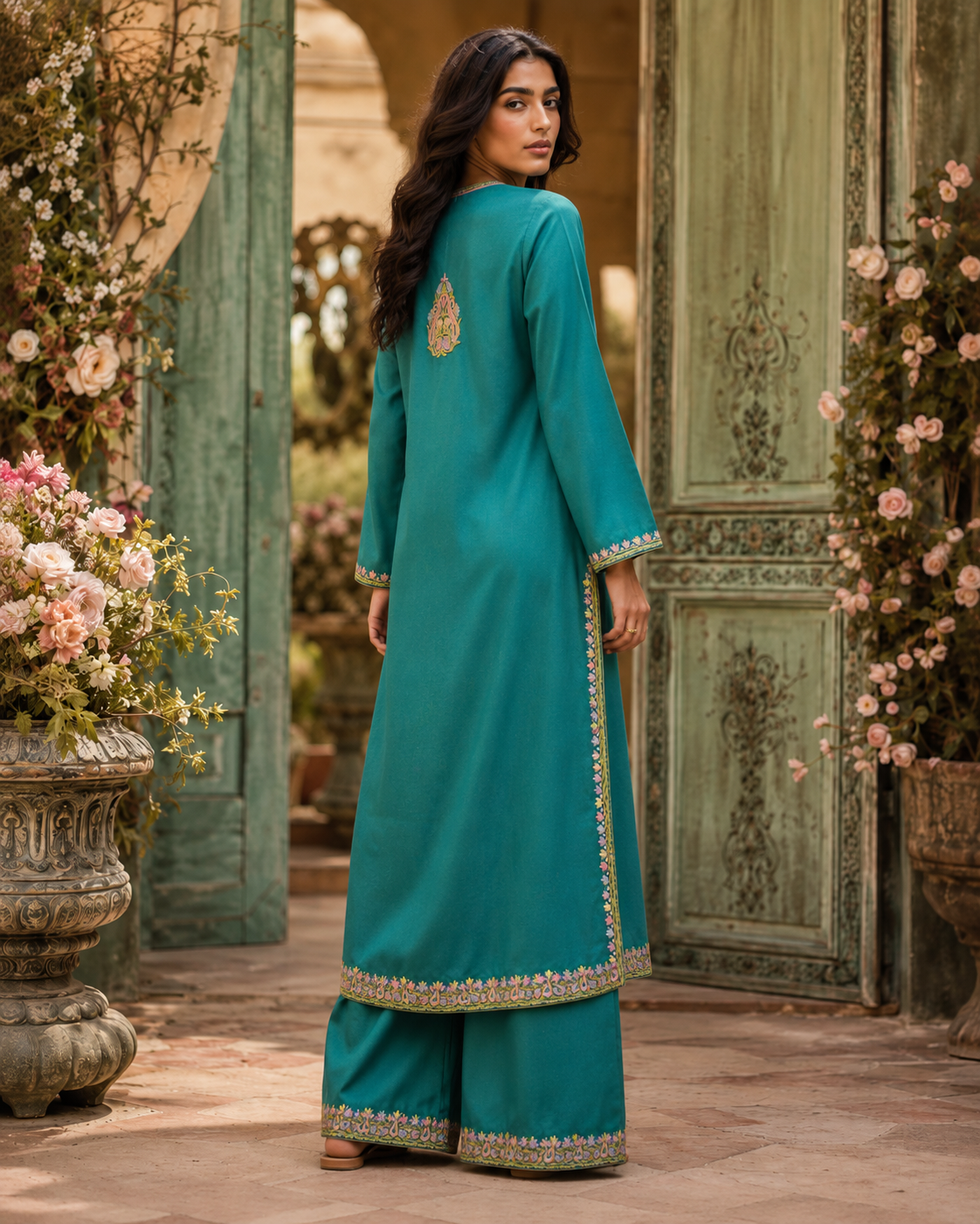 Teal Aari Cotton Co-ord Set