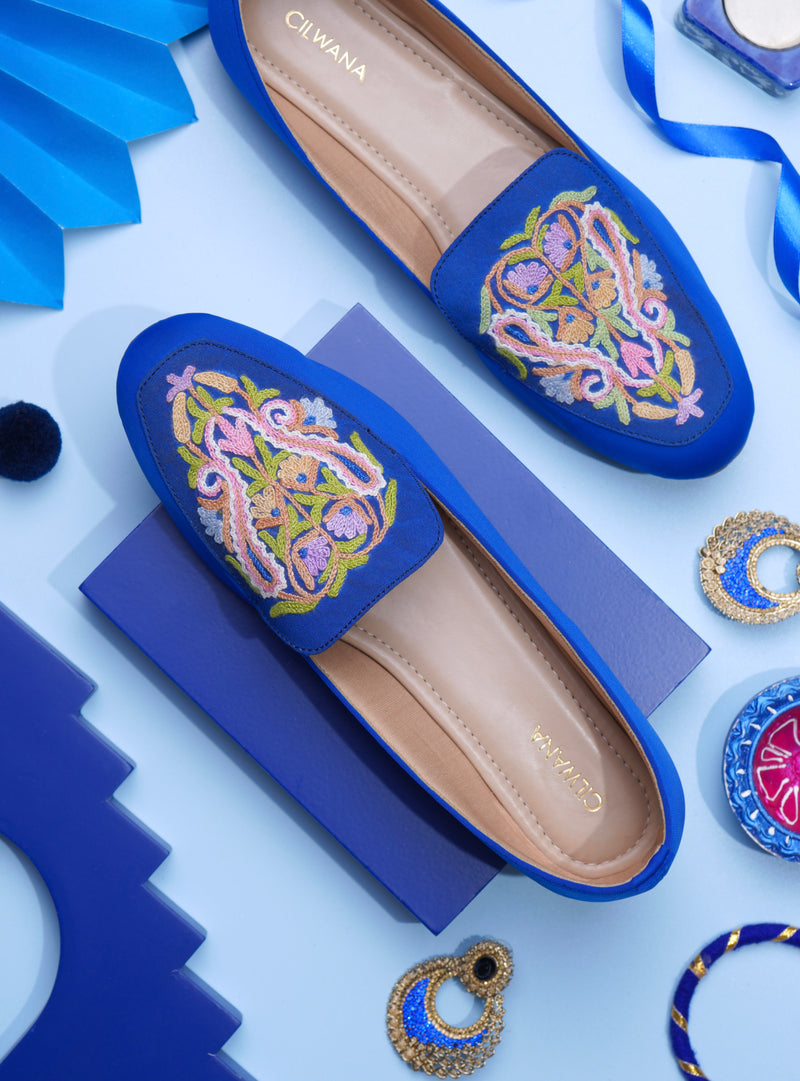 Royal Blue Multi Almond Aari Shoes — product detail