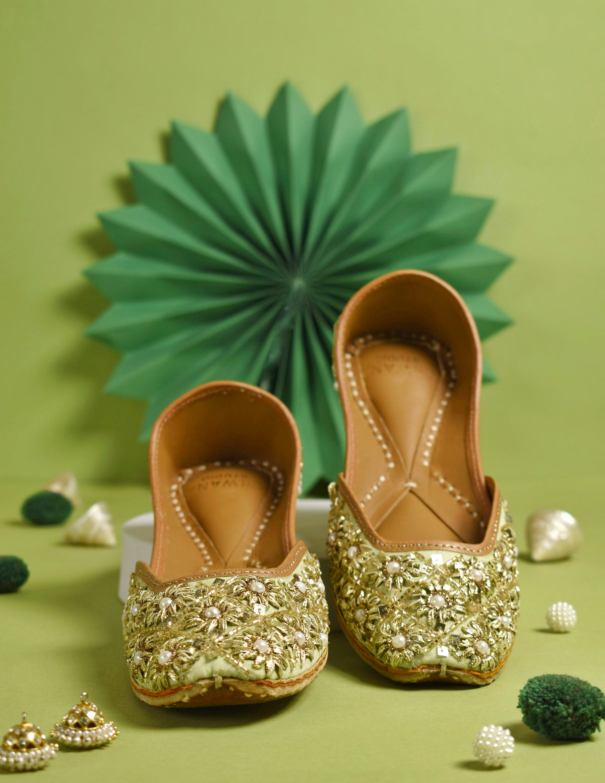 Sea Green Gotapatti Pearl Jutti