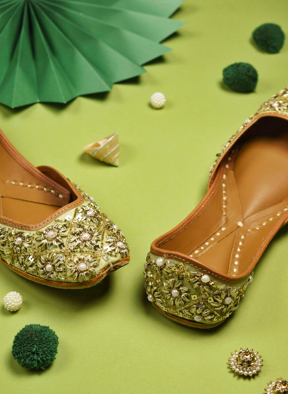 Sea Green Gotapatti Pearl Jutti