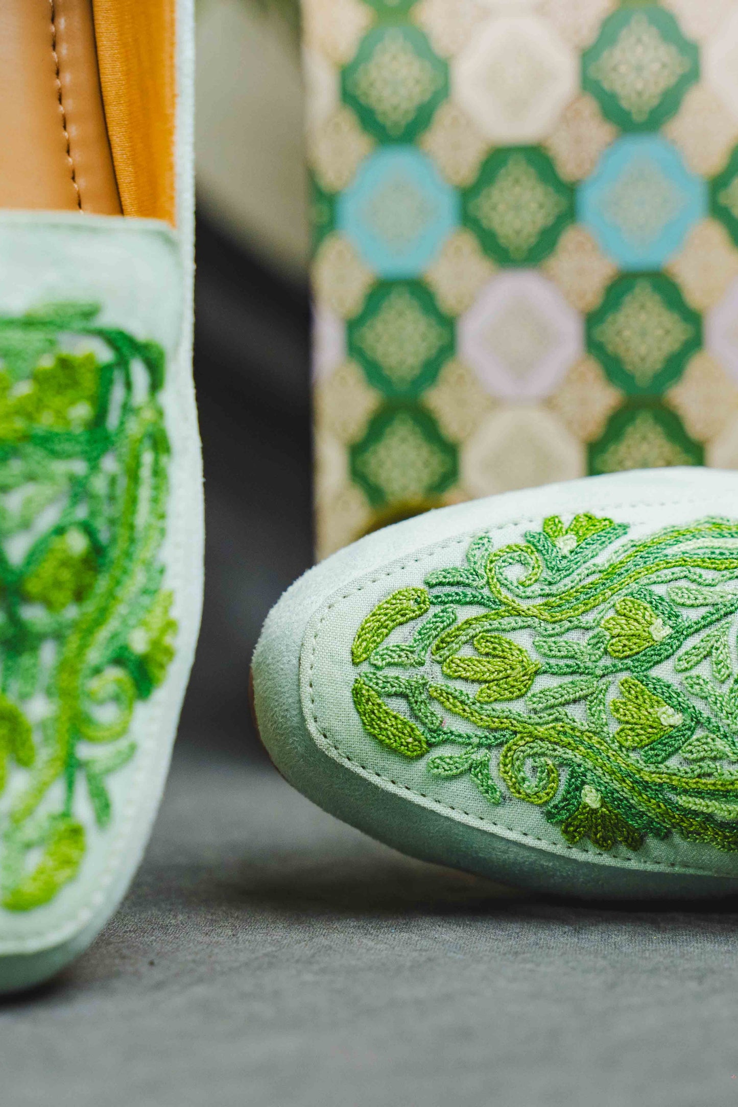 Sea Green Tone on Tone Almond Aari Shoes