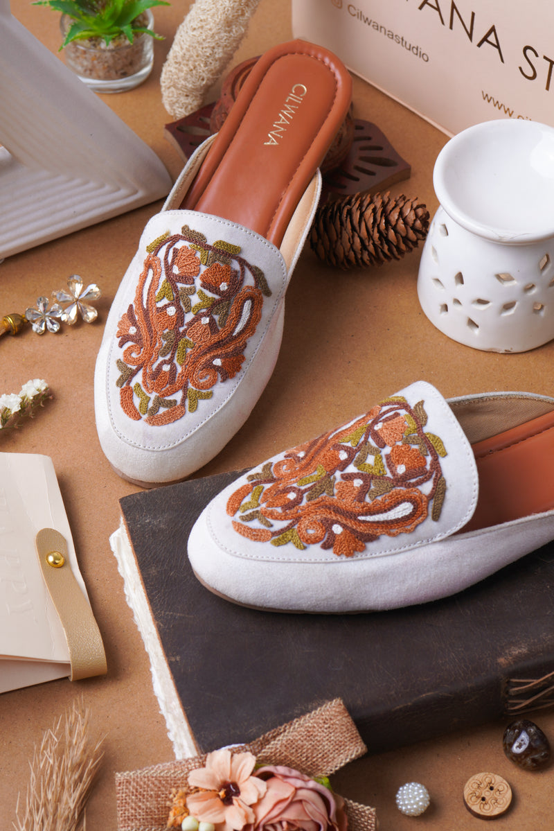 White Autumn Almond Aari Mules — product detail