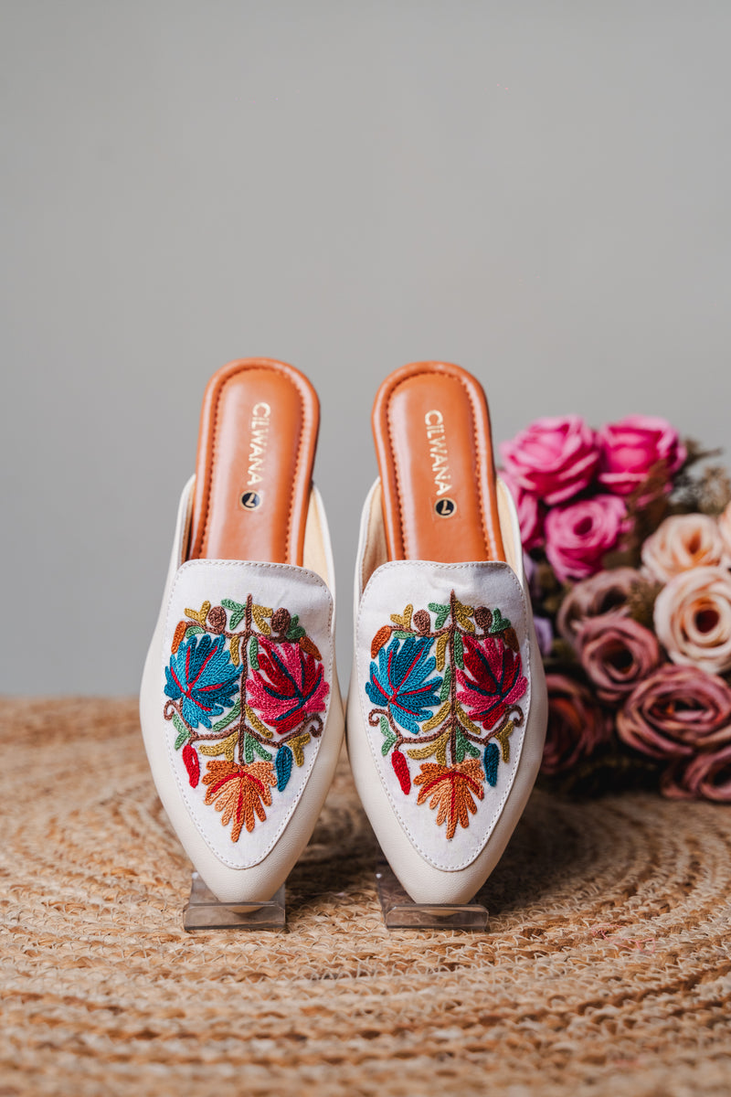 White Multi Chinar Mules — product detail