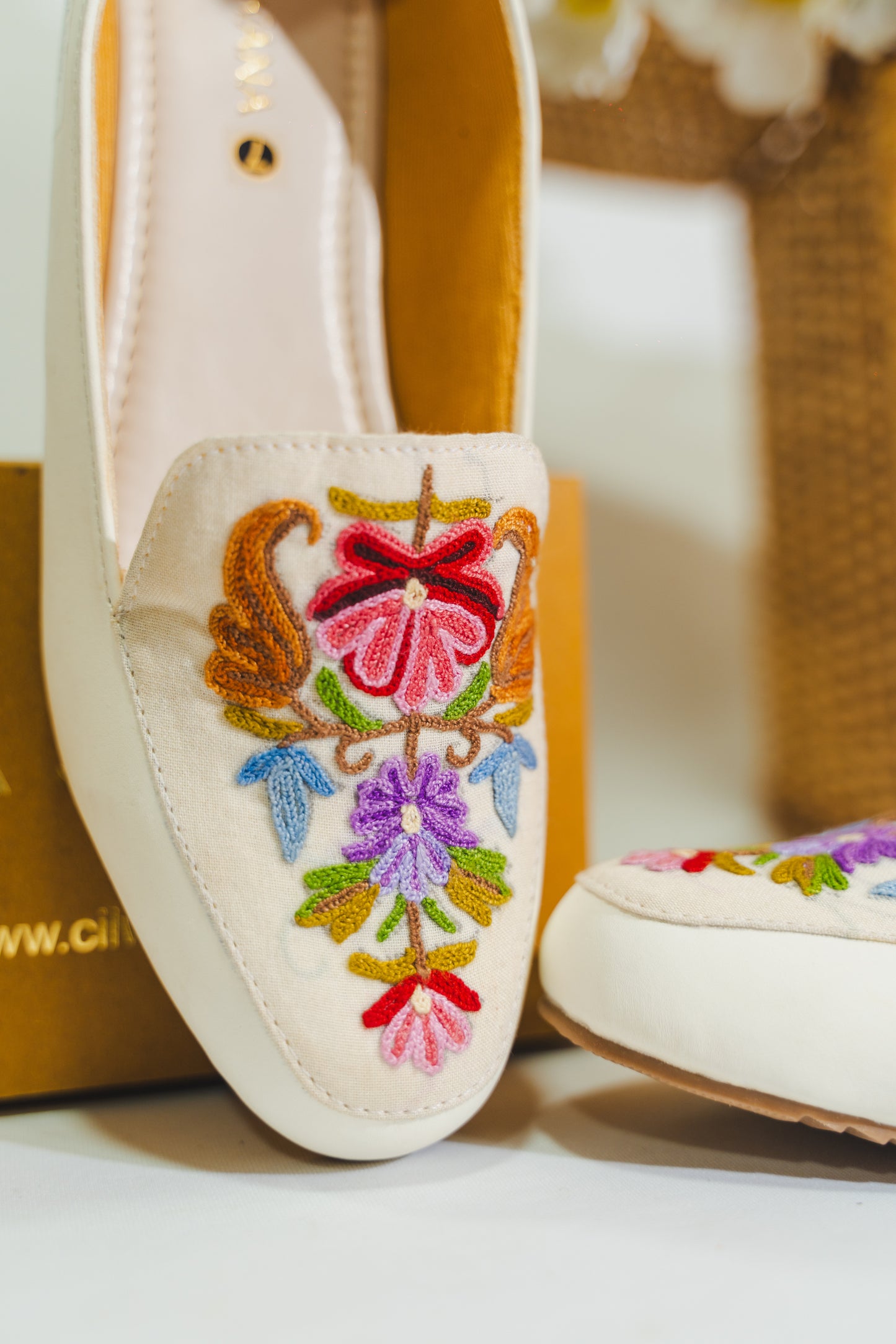 White Multi Floral Aari Shoes