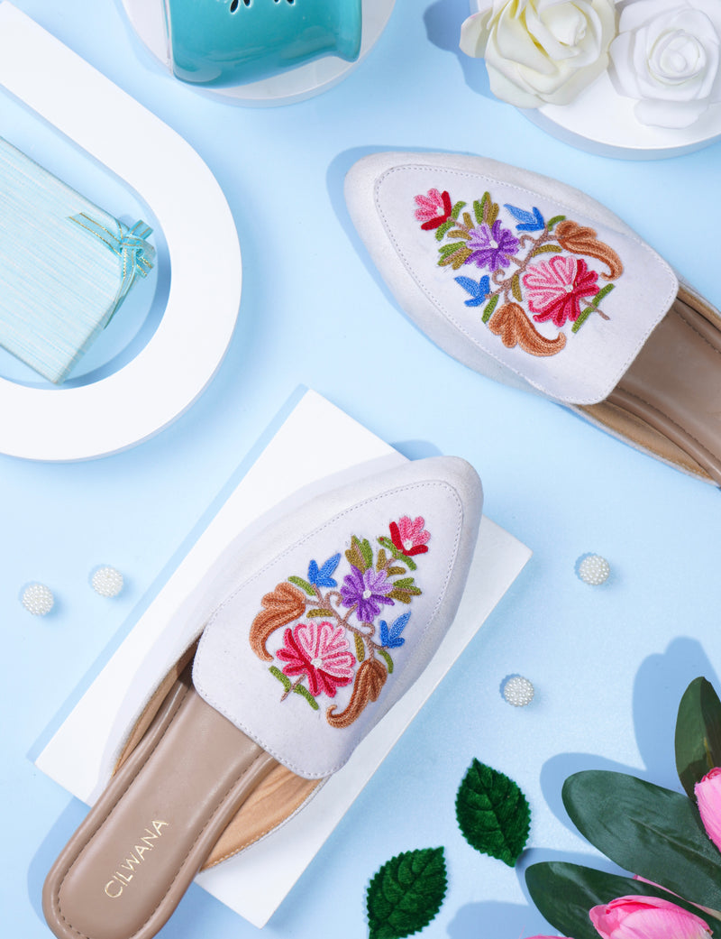 White Multi Rose Aari Mules — product detail