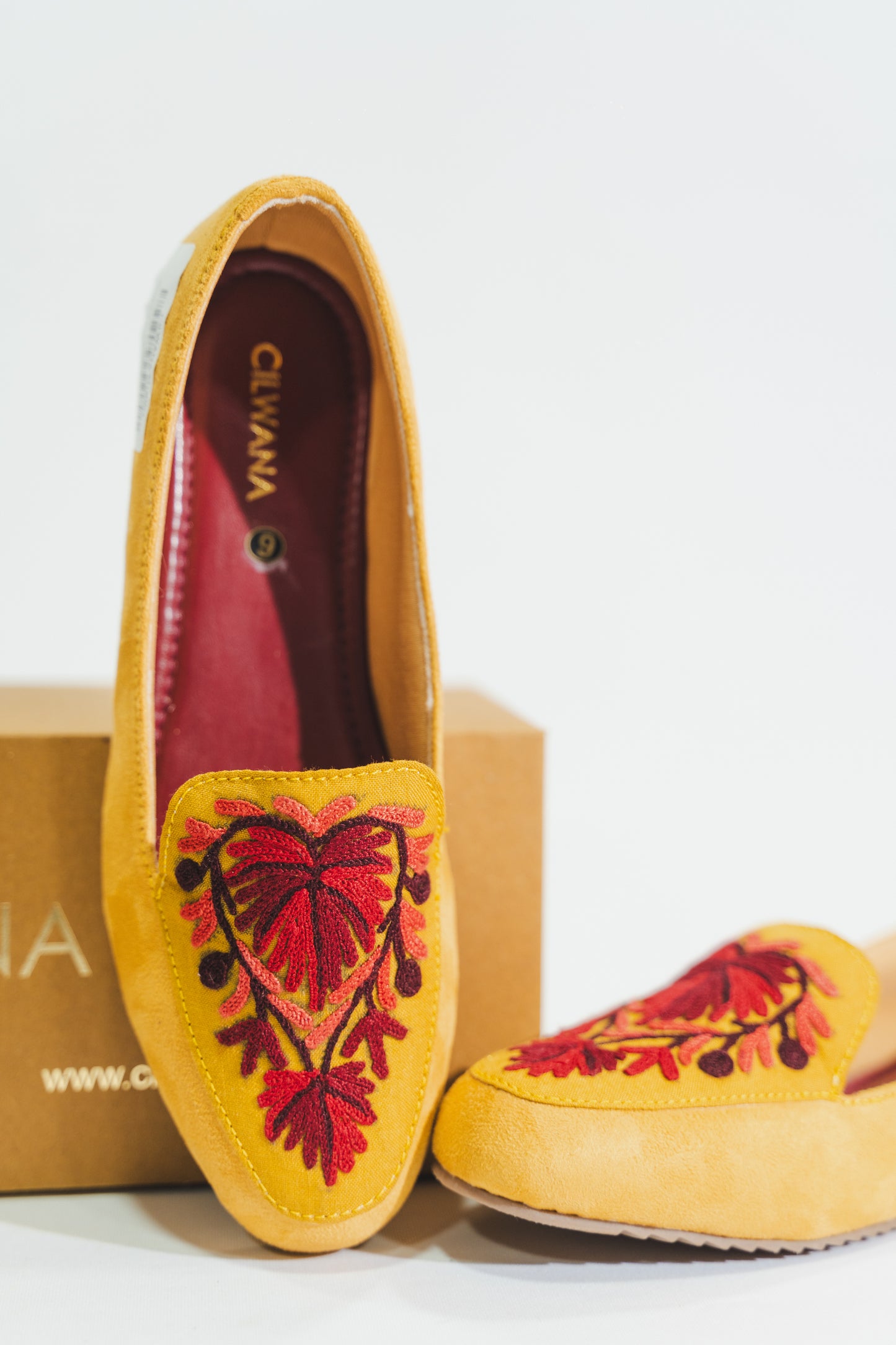 Yellow and Maroon Aari Shoes