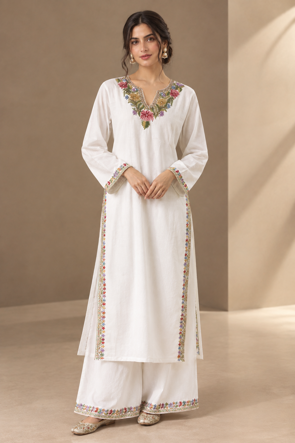 White Aari Cotton Co-ord Set