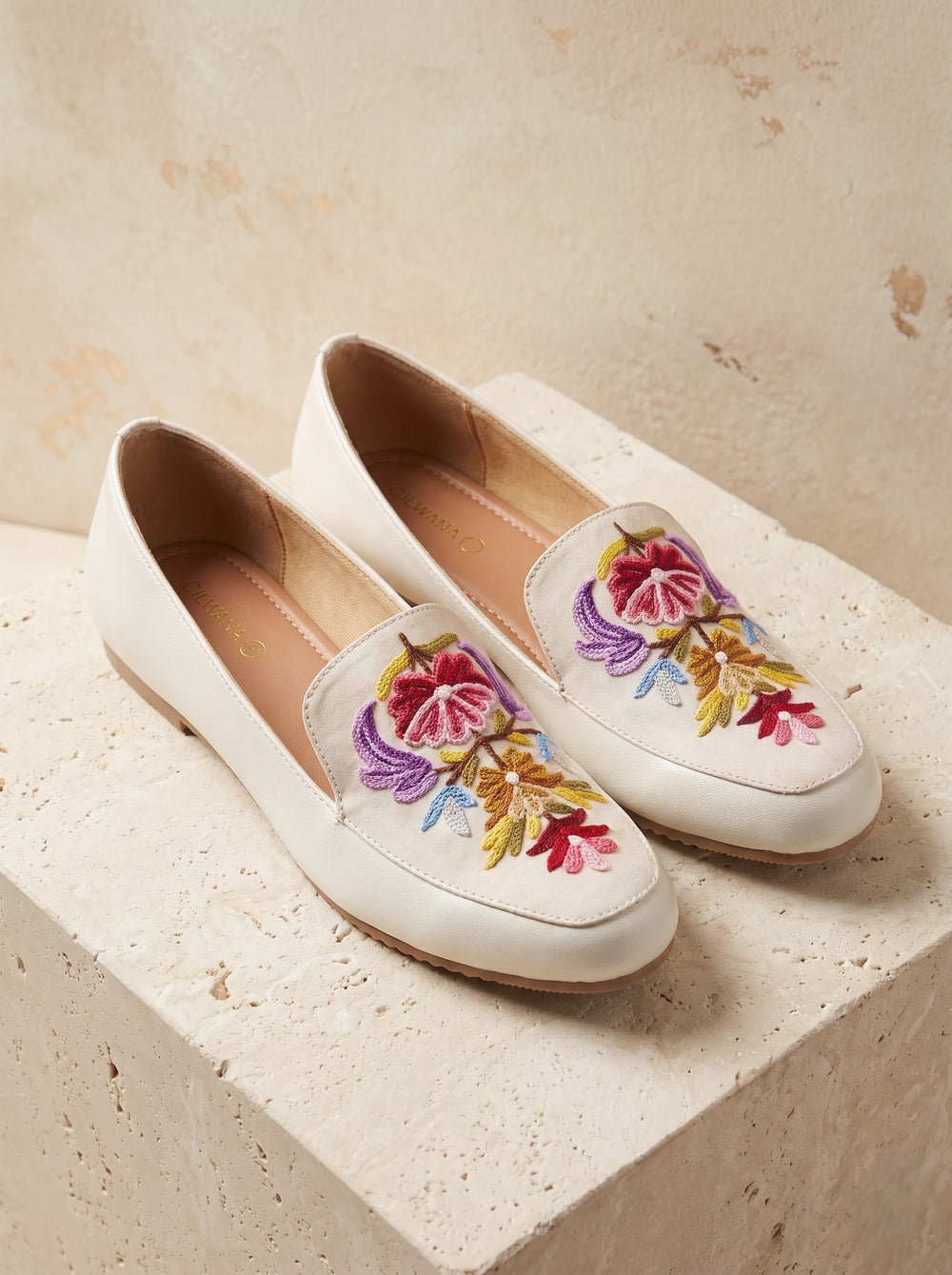 Ivory Cream Multi Floral Aari Shoes