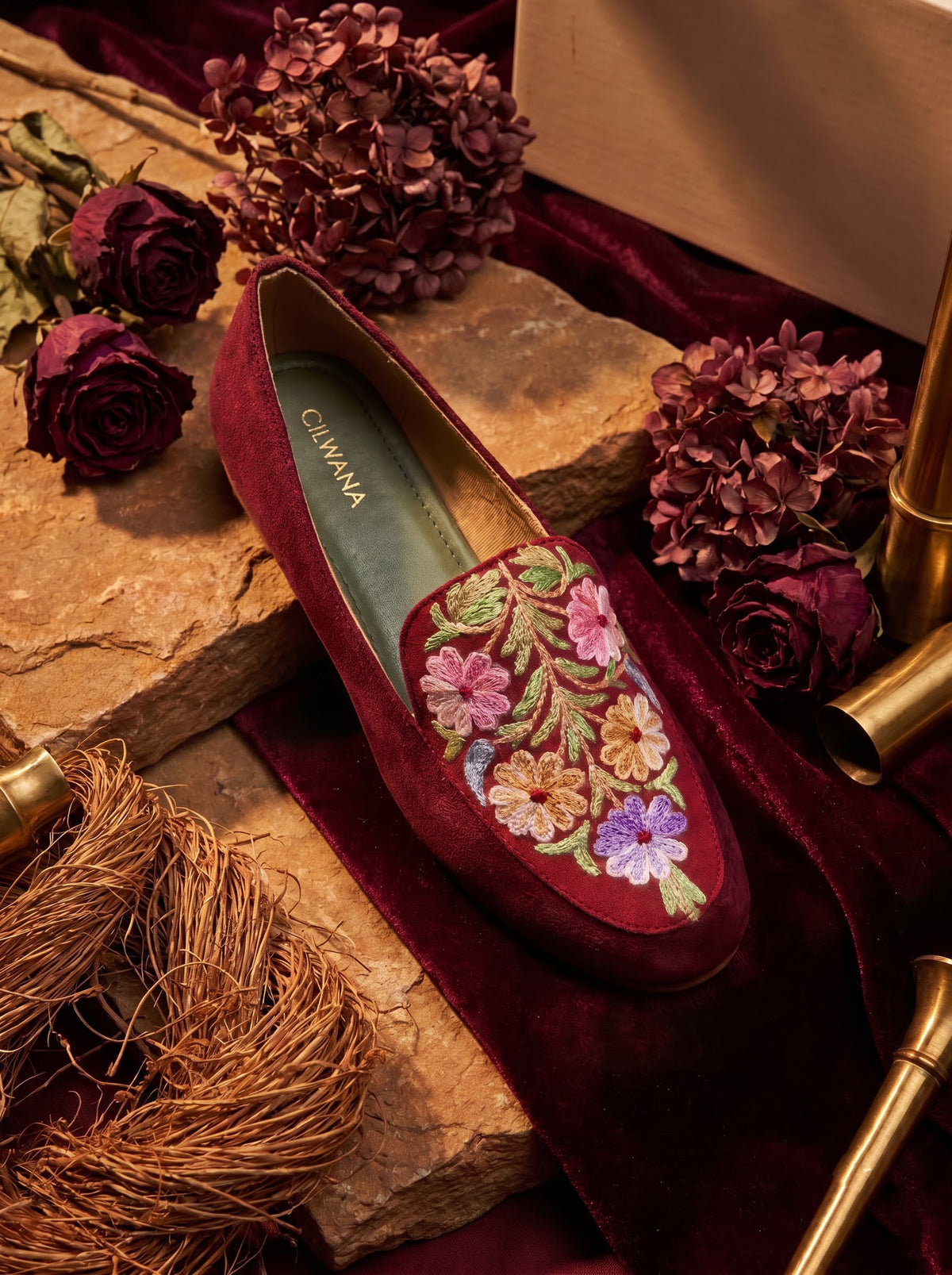 Maroon Floral Aari Shoes