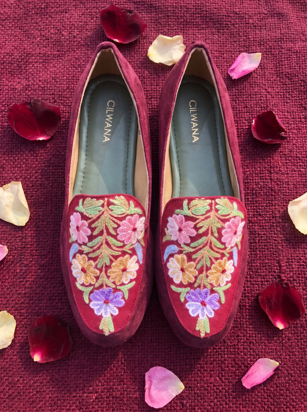 Maroon Floral Aari Shoes