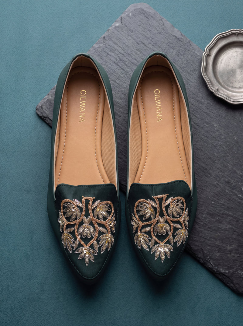 Dark Green Multi Floral Tilla Shoes — product detail