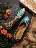 Turquoise Black & White Floral Tilla Jutti