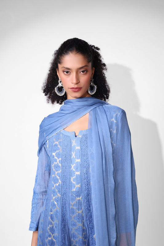 Banarasi Chanderi Anarkali (Symmetric Pattern)