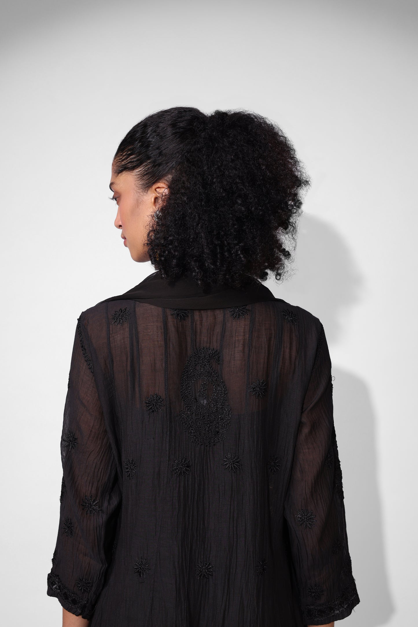 Banarasi Chanderi Anarkali (Black Symmetric Pattern)