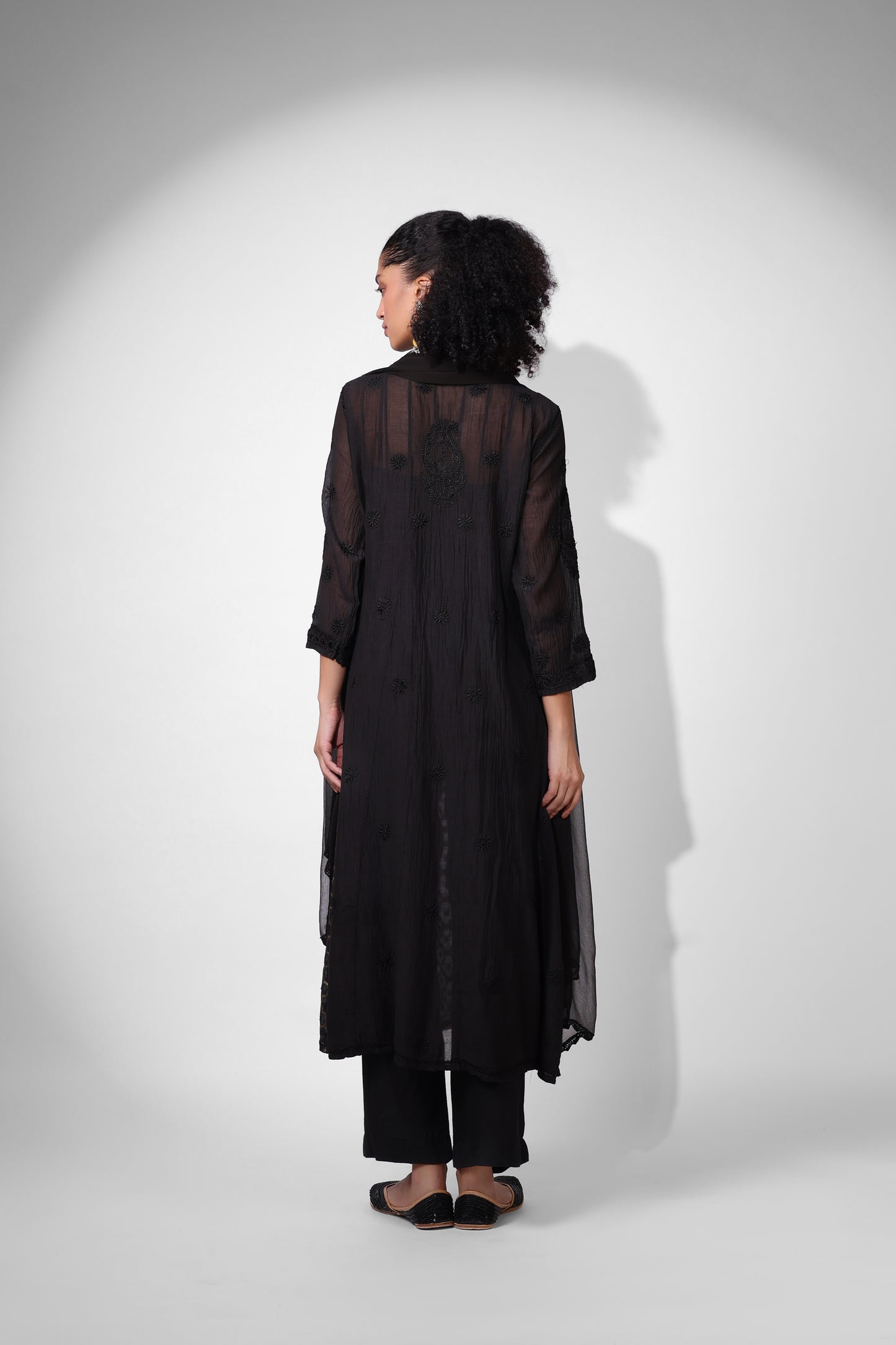 Banarasi Chanderi Anarkali (Black Symmetric Pattern)