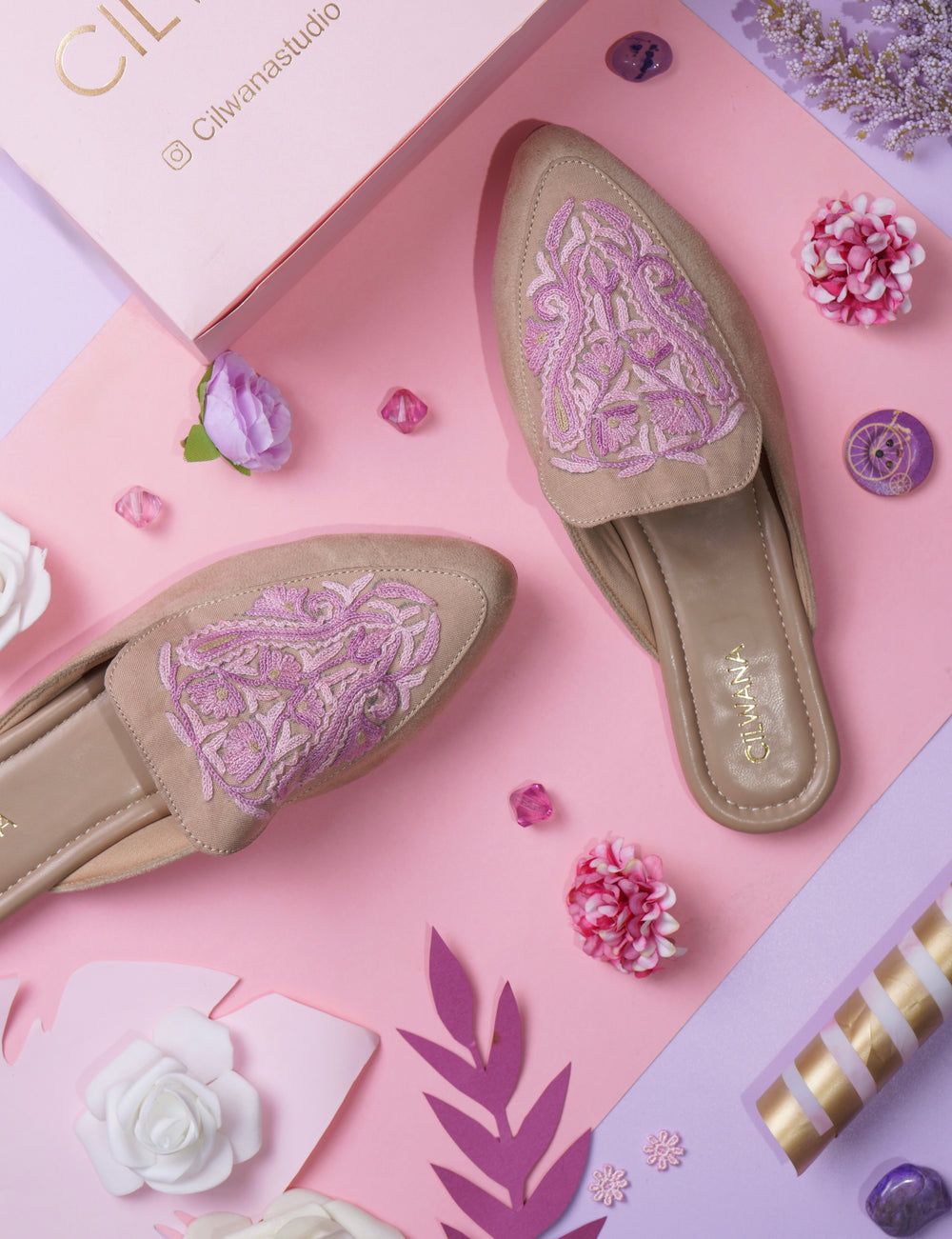 Beige Pink Almond Aari Mules
