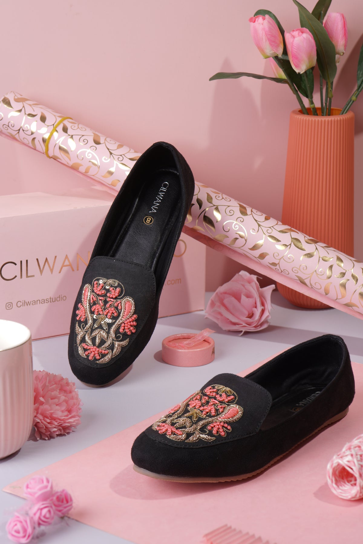 Black Peach Dhabka Shoes