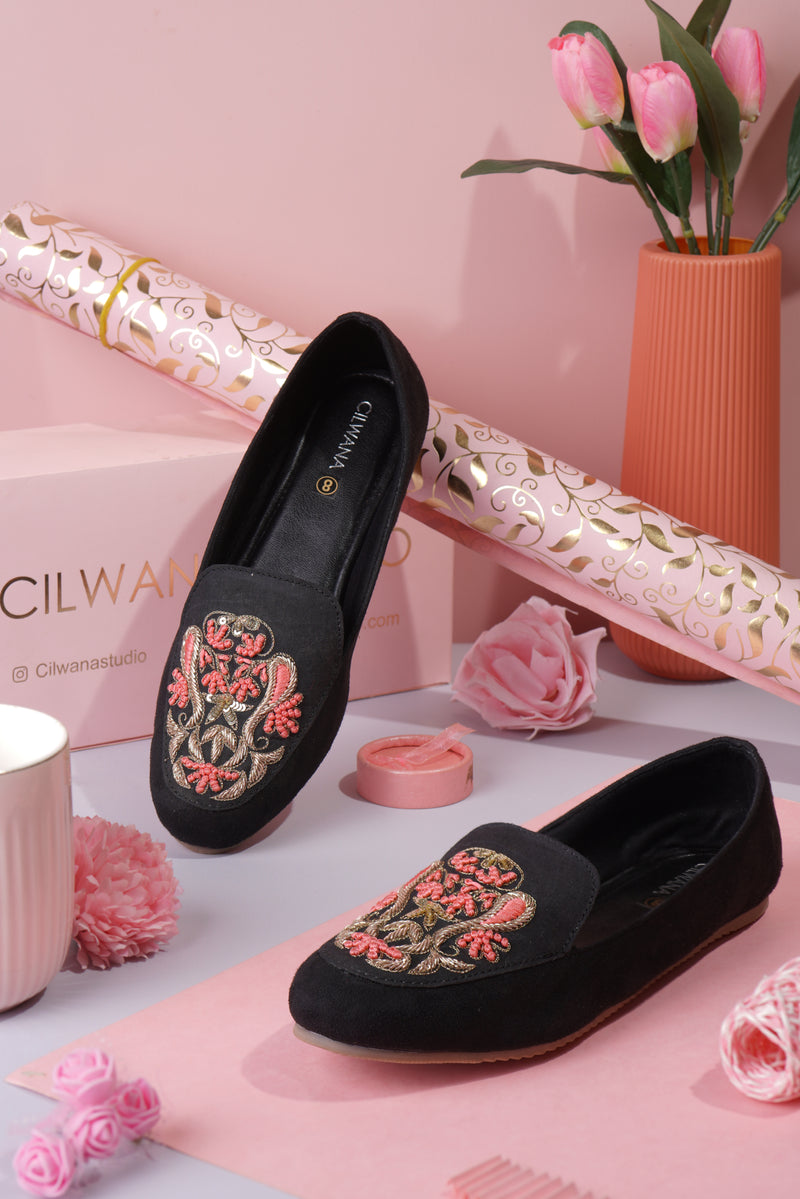 Black Peach Dhabka Shoes