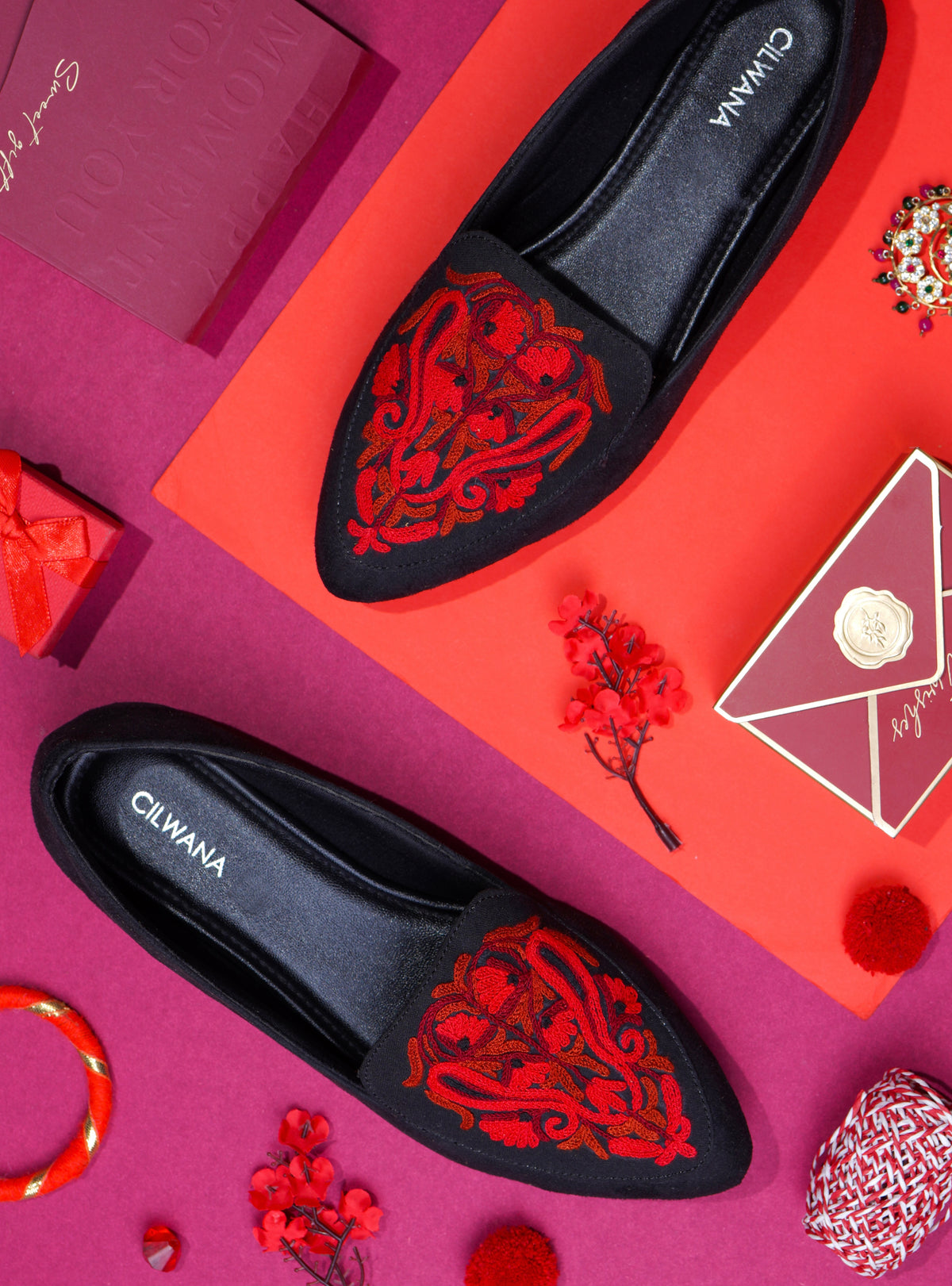 Black & Red Almond Aari Shoes