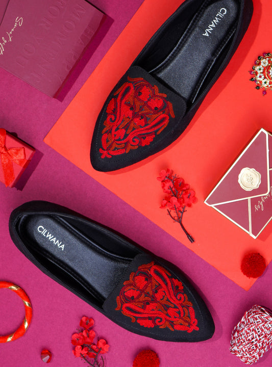 Black & Red Almond Aari Shoes