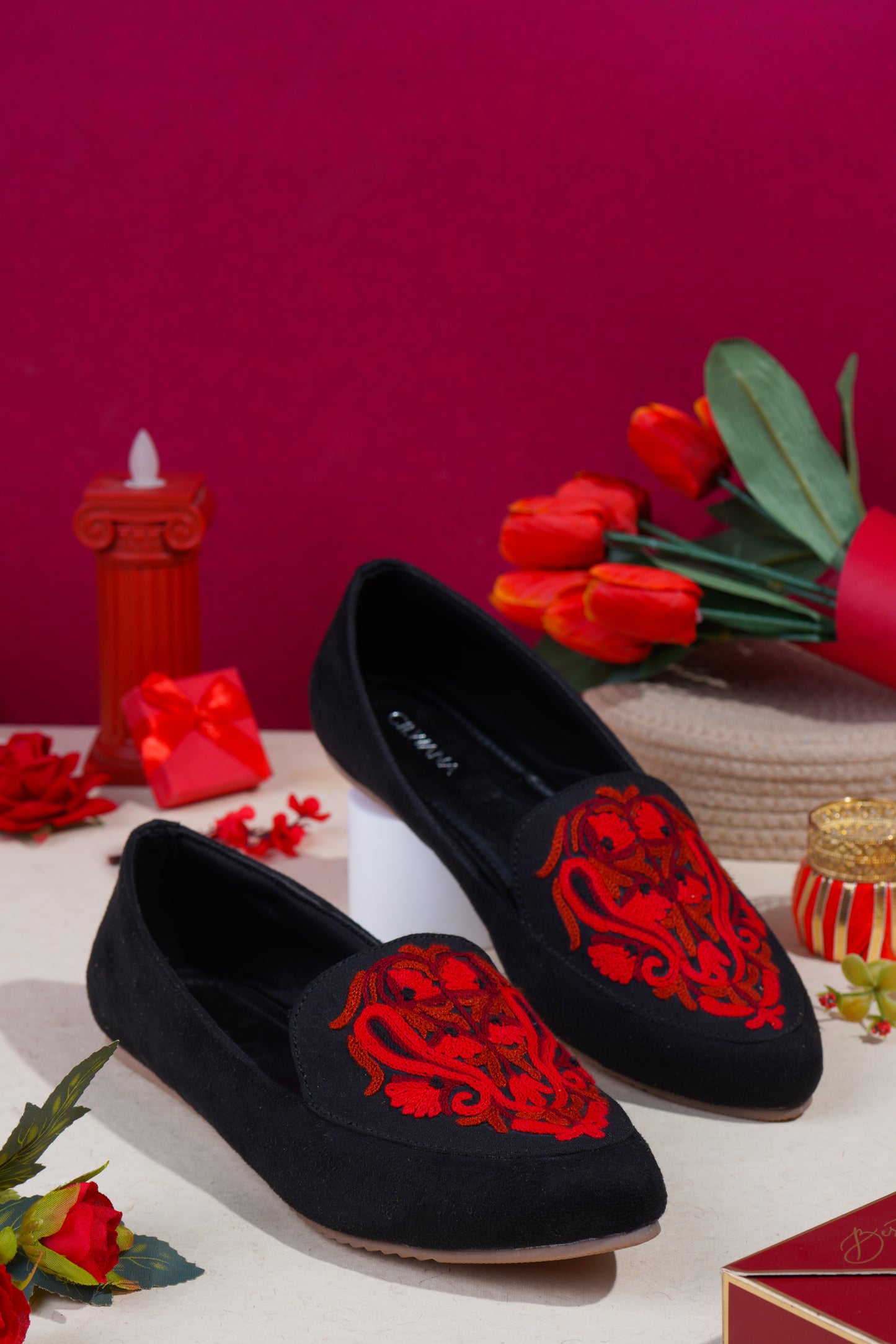 Black & Red Almond Aari Shoes