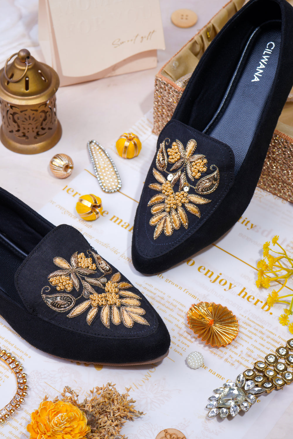 Black & Yellow Dhabka Shoes