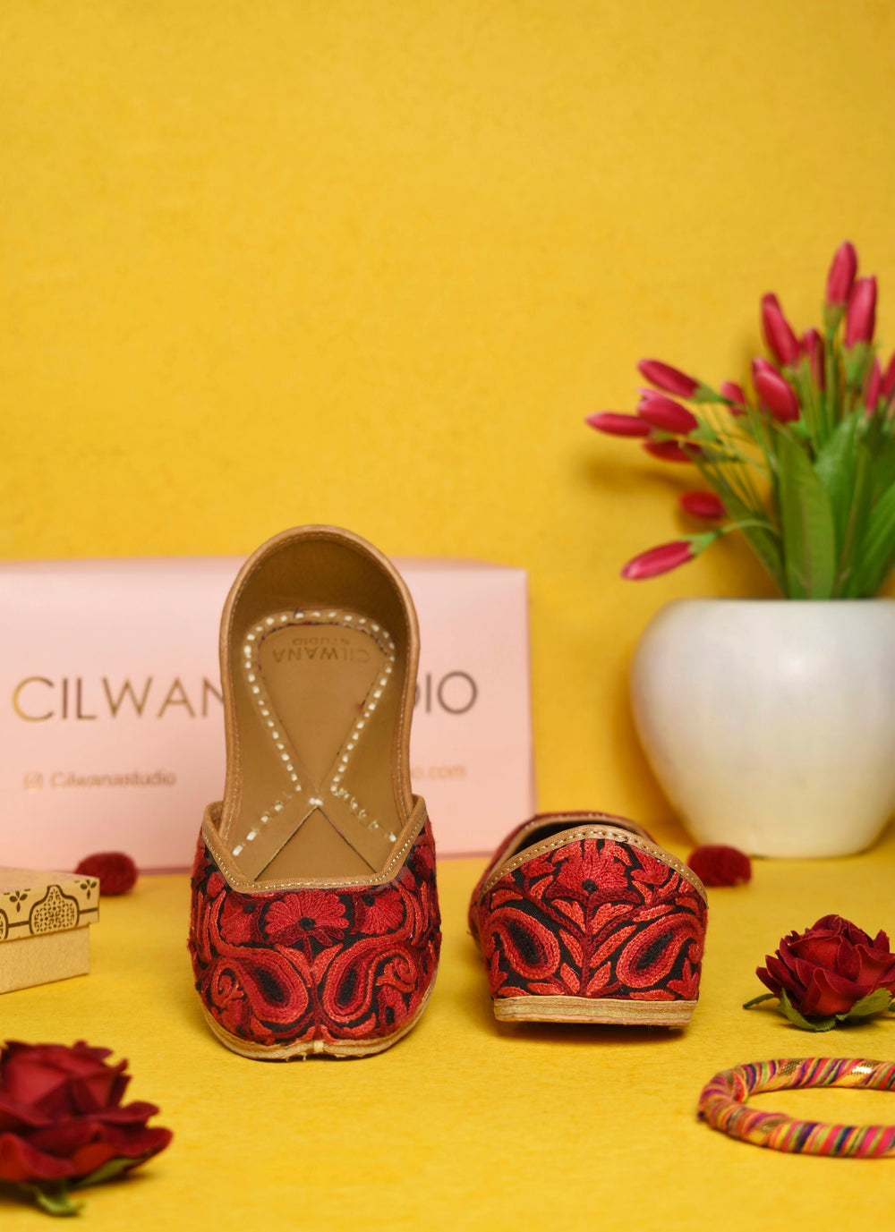 Black and Red Almond Aari Jutti