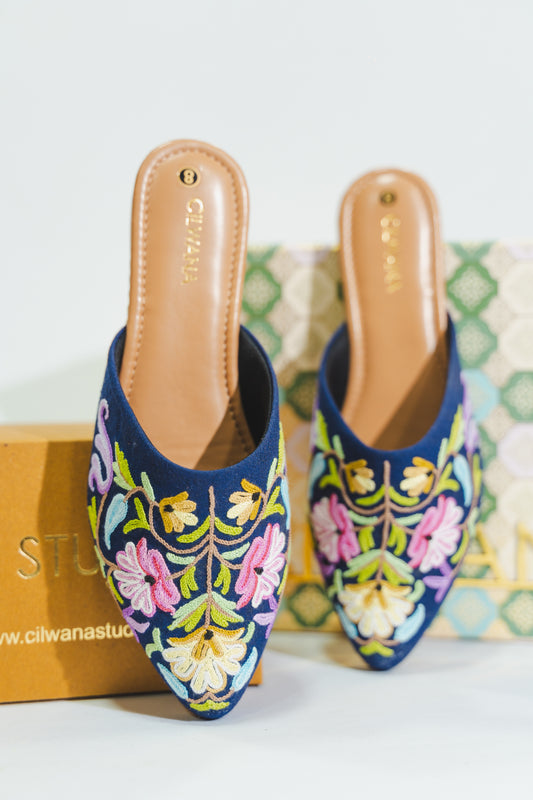 Blue Floral Aari Mules