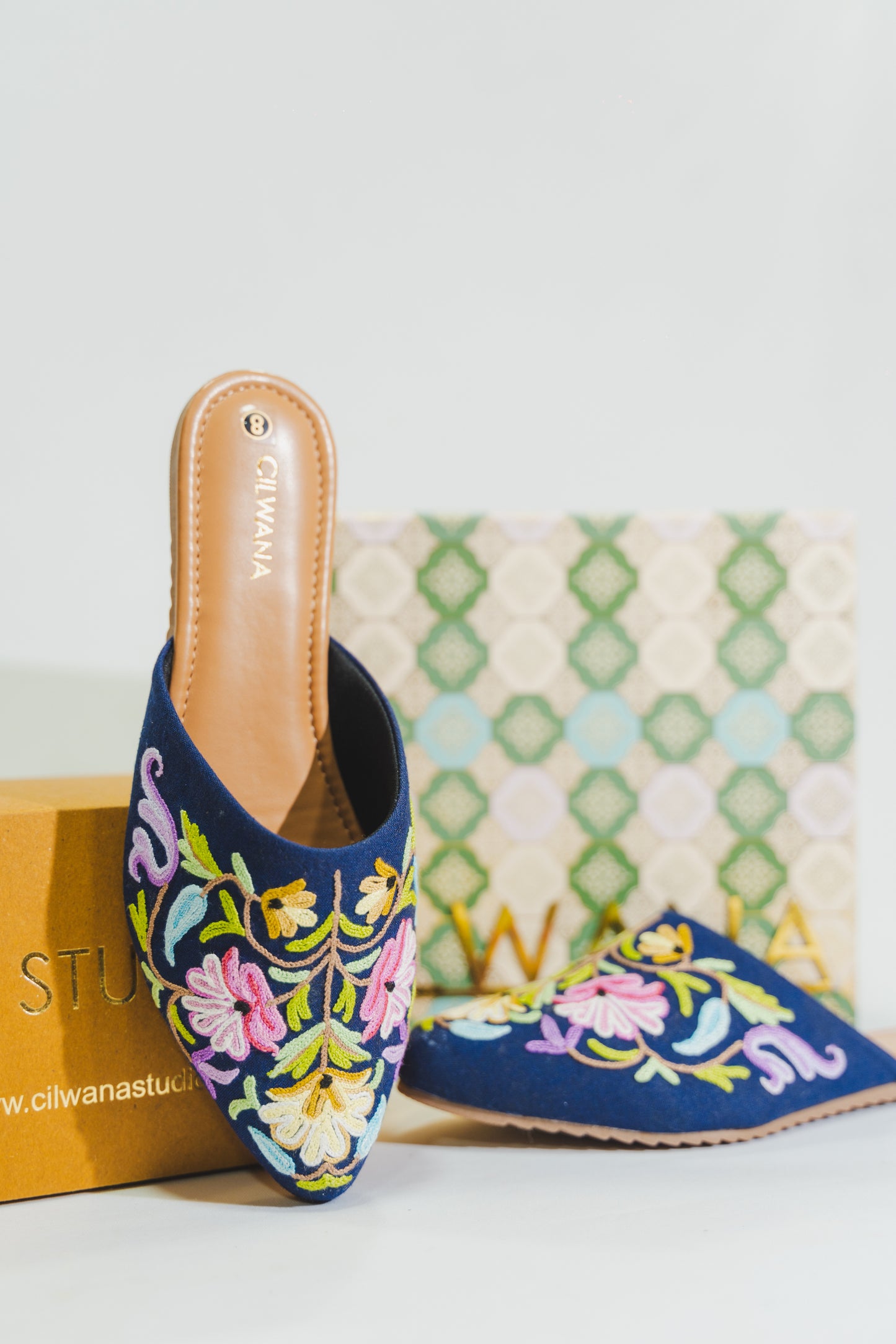 Blue Floral Aari Mules