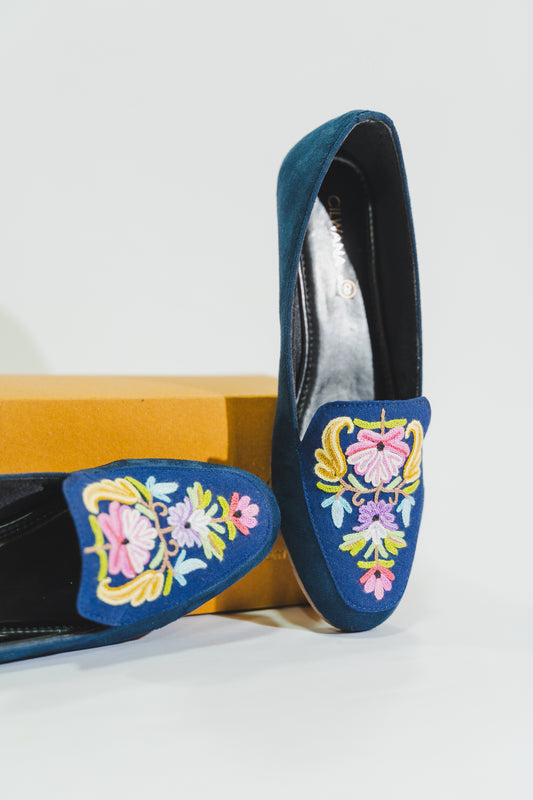 Blue Multi Floral Aari Shoes