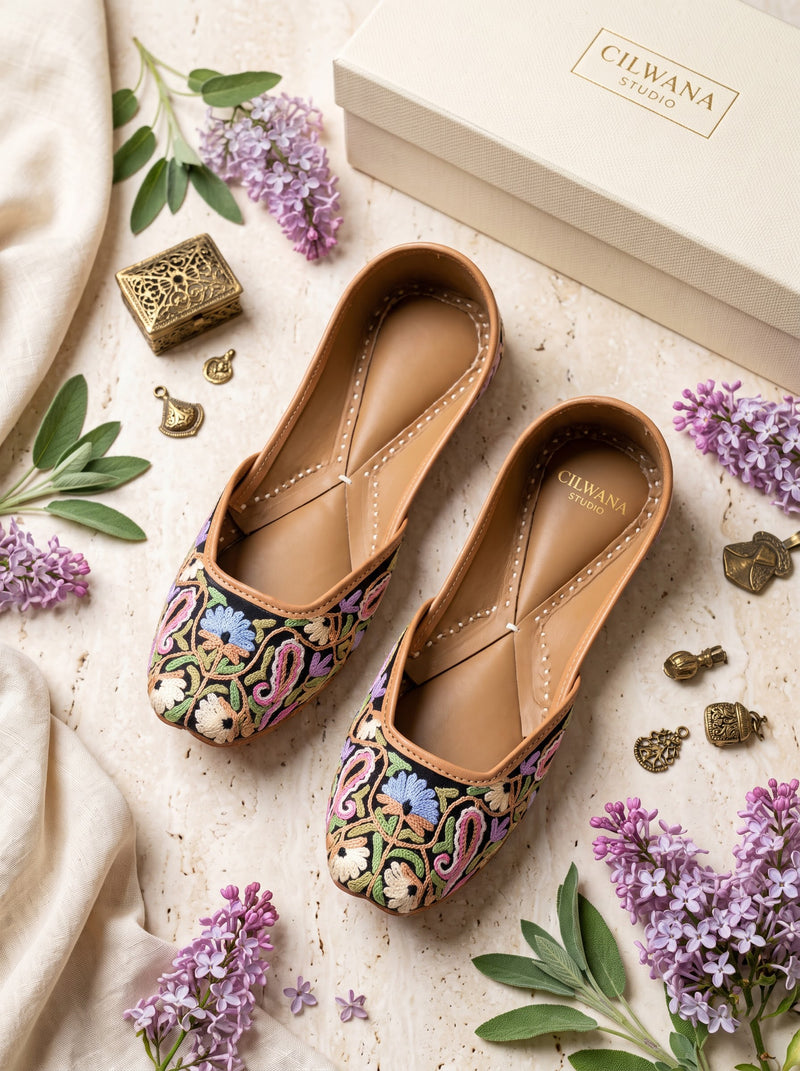 Black Multi Floral Paisley Aari Jutti — product detail
