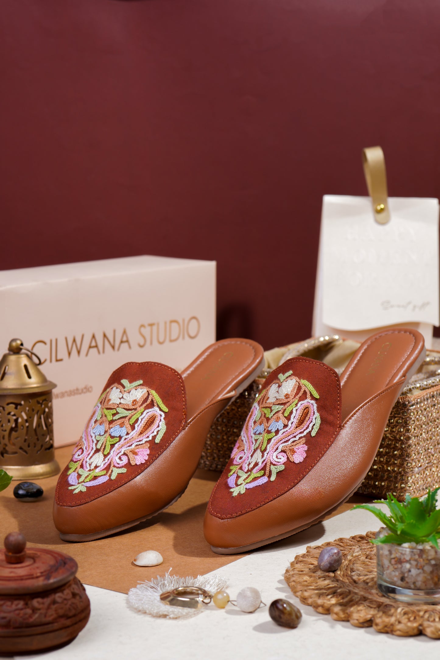 Brown Multi Almond Aari Mules