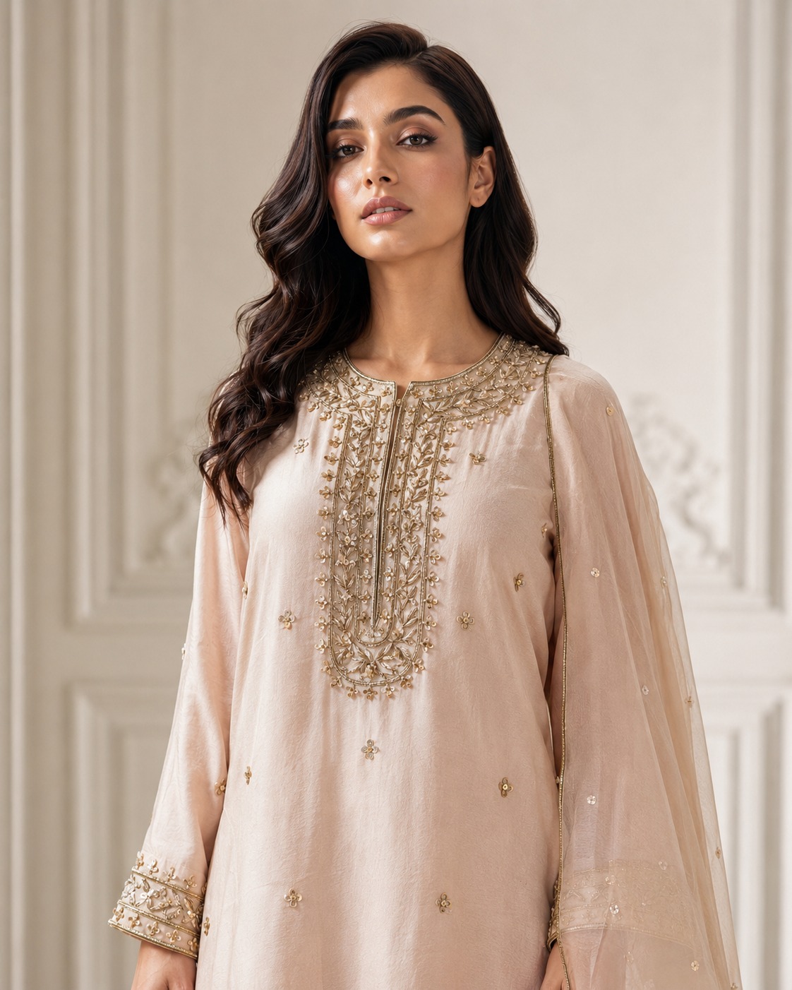 Champagne Dabka Zardozi Set