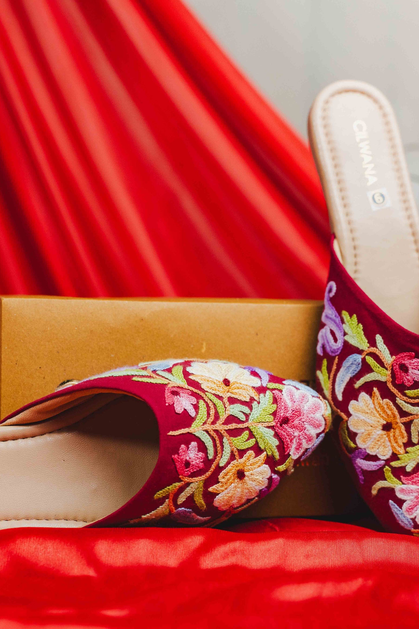 Maroon Multi Floral Aari Mules