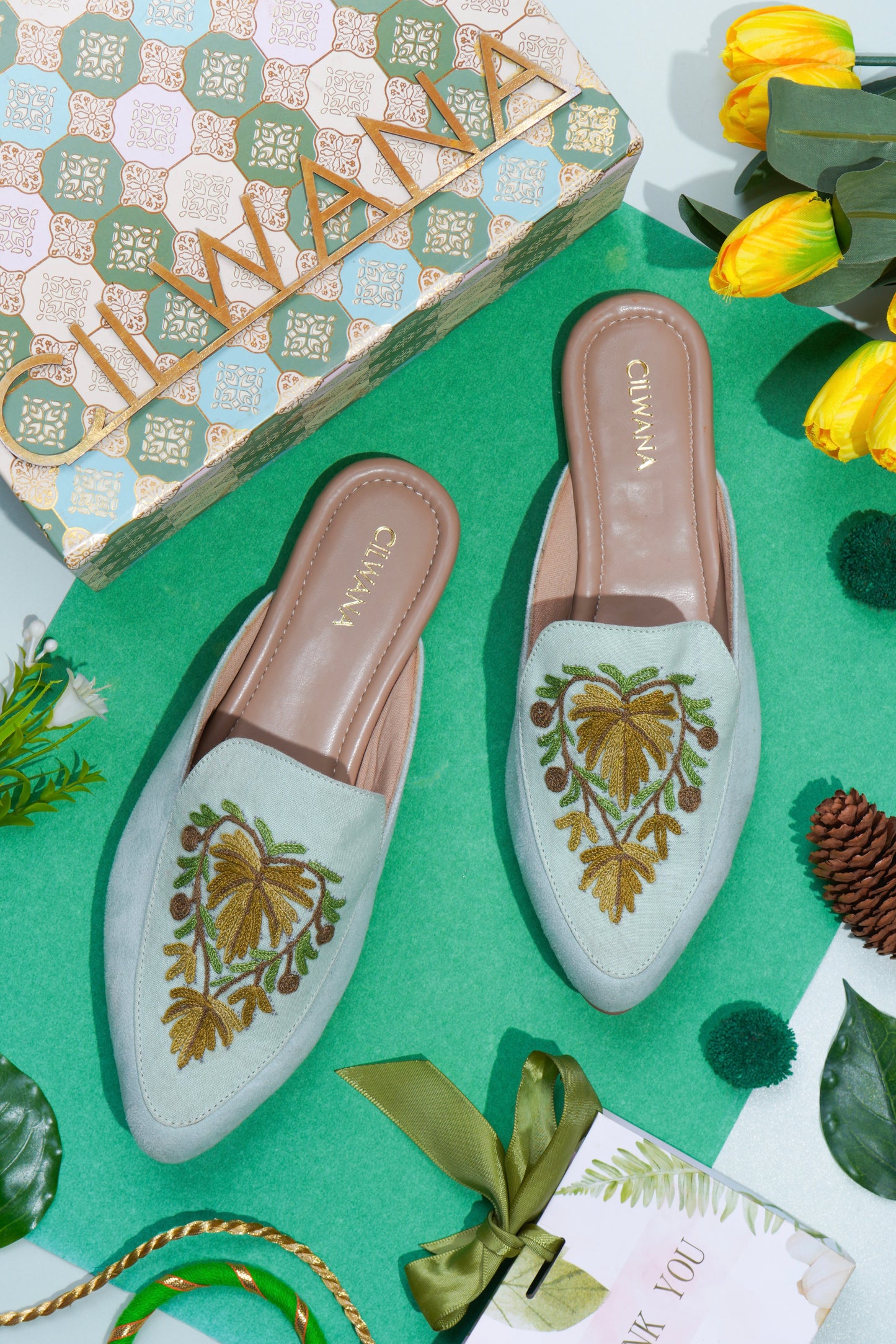 Mint Green Chinar Mules