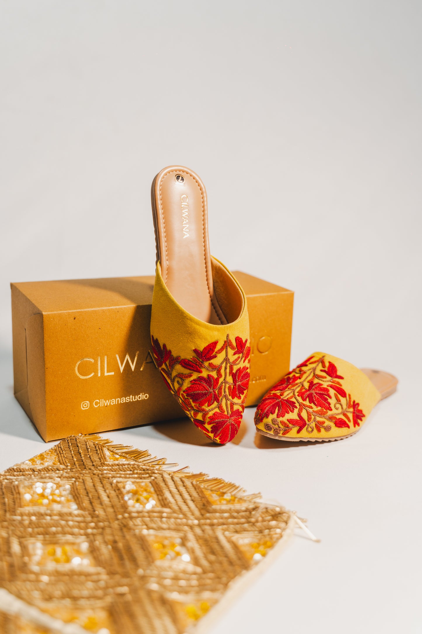 Mustard Maroon Aari Mules